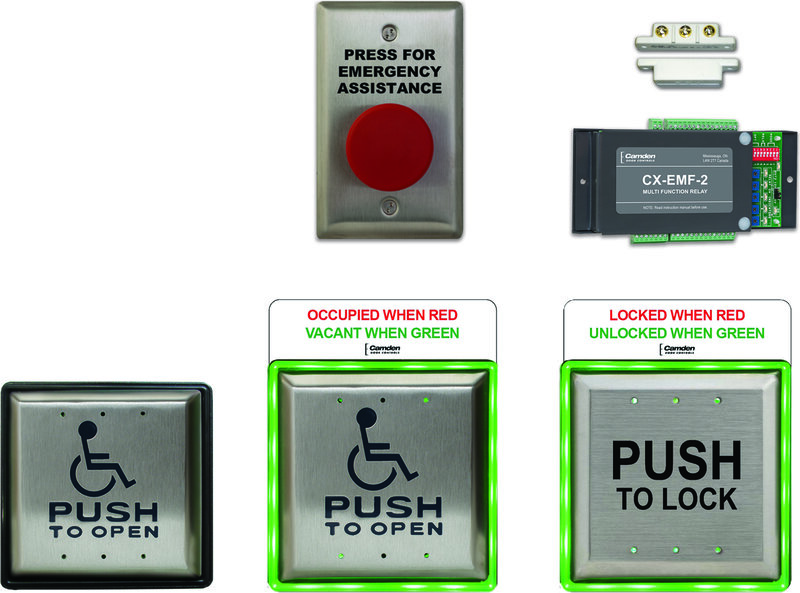 camden cx wc15xsm – surface mount aura illuminated push plate switch & assistance switch system