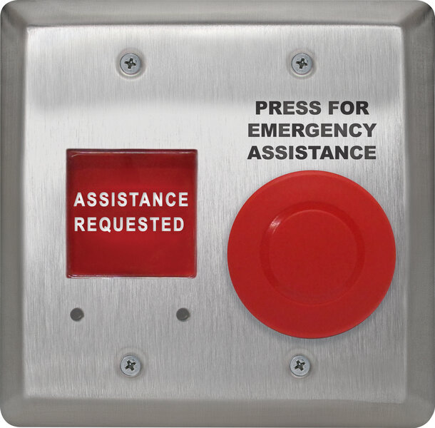 camden cm af540so – double gang, ss faceplate, push/pull mushroom push button, red,