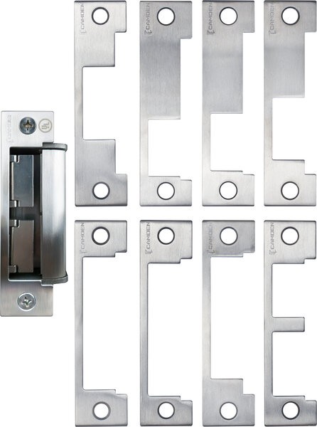 camden cx ed1799l 8 – dual monitor strike body with (2) monitor switches comes with 8 faceplates, 3 hour fire rating.