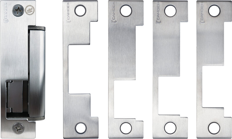camden cx ed1689l 4 – low profile strike body with (1) latch monitor switch comes with 4 faceplates for latch bolts, 3 hour fire rating.