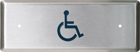 camden cm 25h – 1 3/4″ x 4 1/2″ (44mm x 114mm) narrow push plate switch, horizontal mounting. /2 wheelchair graphic, blue. all other graphic options black only.