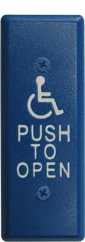 camden cm 26cb/4 – narrow blue push plate, wheelchair + push to open graphic