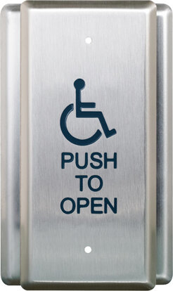 camden cm 35/4 – single gang push plate, obc compliant, wheelchair + push to